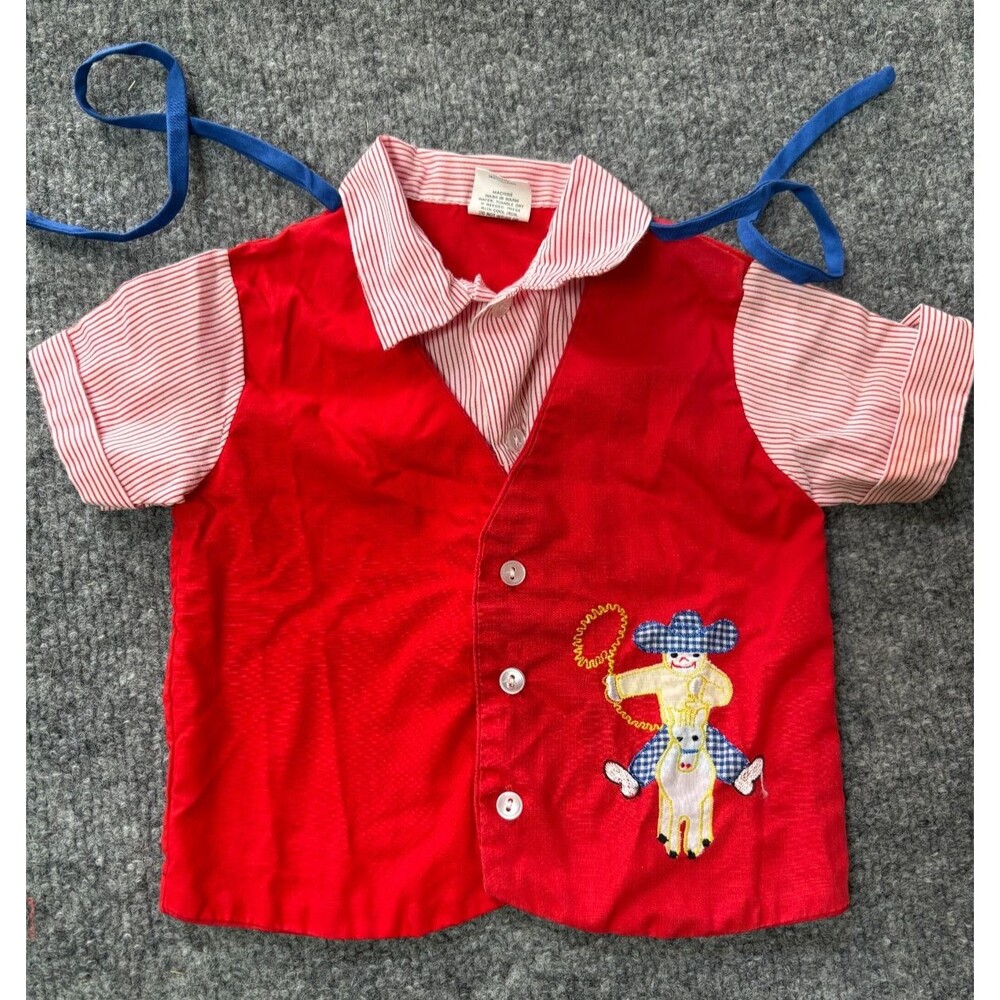 Cuties by Judy Vintage Cow Boy button up shirt Toddler Boys 12 M 12 Month Red